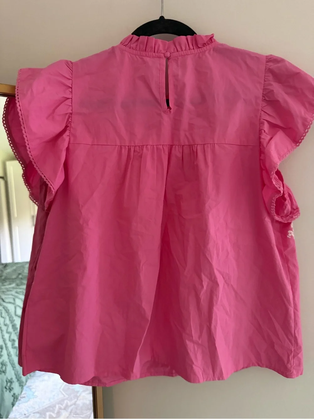 THML Hot Pink Floral Embroidered Ruffle Neck Blouse - Picture 3 of 3